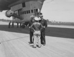 US Navy Captains Kassard and Vincent Astor during an inspection of Airship Patrol Squadron ZP-11 detachment at NAS Bar Harbor, Maine, United States, Jul 16, 1943. Note K-class gondola.