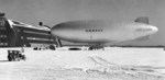 US Navy K-class airship of Airship Patrol Squadron ZP-11 on a snow covered ramp at NAS South Weymouth, Massachusetts, United States, Feb 11, 1944.