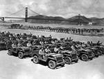 Willys MA Jeeps being readied for shipment lined up on Crissy Field, The Presidio, San Francisco, California, United States, 1941