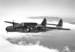 Northrop P-61B Black Widow night fighter with the 317th Fighter Squadron (All Weather) flies above the San Francisco fog over Sausalito, California, United States, Jun 23, 1948.