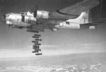 B-17G Fortress of the 96th Bombardment Squadron flying from Italy at the moment of bomb release, 1944-45.