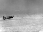 A Marine "Oly" (OY-1 Sentinel) landing on Iwo Jima, Mar 1945.