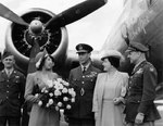 Princess Elizabeth, King George VI, and Queen Elizabeth of the United Kingdom and LtGen Jimmy Doolittle beside the B-17G ‘Rose of York’ after the bomber’s christening in honor of the Princess, RAF Thurleigh, 6 Jul 1944
