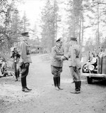 German Col General Nikolaus von Falkenhorst and Finnish Maj General Hjalmar Siilasvuo at their meeting in Kuusamo, Finland, 29 Aug 1941. Photo 3 of 4.