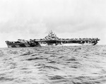 USS Yorktown (Essex-class) at anchor in the Majuro Lagoon, Marshall Islands, 5 Jun 1944.