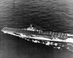 USS Yorktown (Essex-class) under way east of Guam during the Mariana Islands Campaign, 17 Jul 1944.