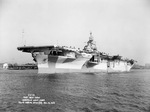USS Hornet (Essex-class) laying off Norfolk Navy Yard, Portsmouth, Virginia, United States, 19 Dec 1943 shortly after commissioning showing off her MS33/3a paint scheme. Photo 2 of 4.