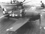 F6F-5 Hellcats of Fighting Squadron VF-17 on the deck of USS Hornet (Essex-class) off Japan, 1945.