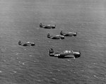 TBM-3E Avengers of Torpedo Squadron VT-86 flying from USS Wasp (Essex-class), late Aug 1945