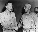 US Navy Rear Admiral John McCain, left, is relieved by Rear Admiral Aubrey Fitch as Commander, Aircraft, South Pacific, 20 Sep 1942