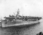 Light Carrier USS Independence in port, 1943