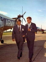Wernher von Braun and President John F Kennedy at the Redstone Army Airfield, Huntsville, Alabama, United States, 18 May 1963