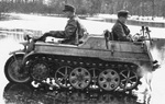 SdKfz 2 Kettenkrad crossing a frozen lake or river in the Soviet Union, 1944