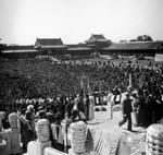 Crowds gathering at the Forbidden City in Beiping, China for the Japanese surrender ceremony, 10 Oct 1945, photo 6 of 6