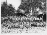 Group portrait of US Navy sailors, 1943-1944; note USS Burrfish commanding officer William Beckwith Perkins, Jr. on the right in second row