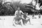 Frederick B. Meek, Jr. (front row, left) and fellow submariners of USS Burrfish on a beach, 1943-1945