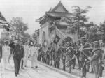 Wang Jingwei inspecting troops on the first occasion of the first anniversary of the puppet Guangdong provincial government, Sun Yatsen Memorial, Guangzhou, Guangdong, China, Jun 1942