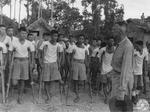 Lieutenant General Joseph Stilwell speaking to war-disabled Chinese troops at a rehabilitation camp on the Ledo Road, Assam, India, 15 Jul 1944