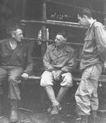Brigadier General Frank Merrill, Lieutenant General Joseph Stilwell, and Major Louis Williams at Naubumy, Burma, 4 May 1944