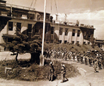 US flag raising at Yokosuka Navy Base, Japan, 29 Aug 1945