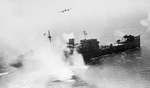 British Beaufighters of RAF 236 Squadron and RCAF 404 Squadron making a rocket attack on the heavily armed German mine detector ship Sauerland off La Pallice France, 12 Aug 1944. Photo 2 of 2