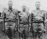 Lieutenant Colonel Frank Dorn (Silver Star), Colonel Robert P. Williams (Purple Heart), and Lieutenant Colonel Frank Merrill (Purple Heart) having just been awarded medals, India, mid-1942