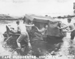 US Marines pushing a Jeep through a river, Cape Gloucester, New Britain, 1944