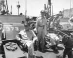 General Douglas MacArthur and Philippine President Sergio Osmeña aboard US Navy PT-373 for transportation to Corregidor, 2 Mar 1945.