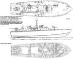 Sketch of an 80-foot PT-Boat in the set up used for Mediterranean service; note the fewer guns, aft positioning of the torpedoes, and the lack of rocket launchers or depth charge racks compared to Pacific boats.
