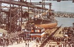 United States submarine Swordfish on the ways at Mare Island Naval Shipyard on the day of her launching, 1 Apr 1939