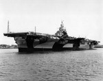 USS Franklin at Norfolk, Virginia, United States, 4 May 1944 shortly after her port side was repainted from Measure 32 Design 6a to Design 3a. Her starboard side remained Design 6a.