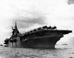 USS Randolph at anchor, San Pedro Bay, Leyte Gulf, Philippines, Jun 1945.