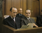 Alfried Krupp reading a document during the Krupp Trial, Palace of Justice, Nürnberg, Germany, 1948
