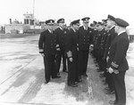 US Navy Rear Admiral Alan G Kirk introducing his staff to King George VI of the United Kingdom, Portland, England, 25 May 1944. Admiral Kirk was in command of all US Naval forces for the Normandy landings.