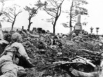 US Marines fighting on cemetery ridge, Okinawa, Japan, late May or early Jun 1945