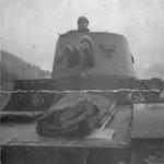 Marian Machocki in the turret of a Vickers Mk. E 6-ton Type B light tank, Poland, circa winter 1938-1939