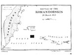 Map of the Komandorski Islands showing the area of action for 26 Mar 1943, prepared for the United States Navy Office of Naval Intelligence Combat Narrative report.