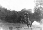 Bill Hale, a battery commander of US 5332nd Brigade (Provisional), riding the horse Sheila, Burma, 5 Jan 1945
