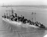 USS Ancon off Charleston Navy Yard, South Carolina, United States, 21 Dec 1944, photo 3 of 3; note Measure 31a, Design 18Ax camouflage