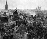 Église Saint-Pierre and surroundings in ruins, Caen, France, 10 Jul 1944