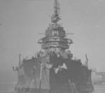 Bow view of USS New Mexico, Puget Sound Navy Yard, Bremerton, Washington, United States, 6 Oct 1943