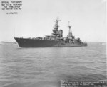 Cruiser USS Portland as seen off Mare Island Naval Shipyard, California after overhaul, 17 May 1943.