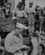 Public humiliation of Japanese prisoners of war aboard USS New Jersey, Dec 1944, photo 2 of 6