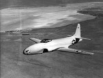 XP-80A prototype jet fighter Gray Ghost in flight, 1944-1945