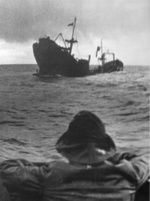 British motor merchant vessel Beacon Grange sinking after being struck by German submarine U-552, south of Iceland, 27 Apr 1941