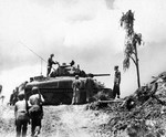 American M4 Sherman tank on Angaur Island in the Palau Group, Sep 1944.
