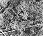 Reconnaissance photo showing B-29 bomb damage to the Marifu rail yards (now Iwakuni Station) outside Hiroshima, Japan, 14 Aug 1945. This was the last bombing strike on this scale of the war.