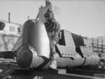 Commander of Chariot manned torpedo wearing Sladen suit and oxygen apparatus, Rothesay, Scotland, United Kingdom, 3 Mar 1944, photo 2 of 2