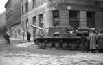 ISU-152 self-propelled gun at the intersection of Fecske Street and Déri Miksa Street, Budapest, Hungary, 30 Oct 1956, photo 4 of 7