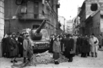 ISU-152 self-propelled gun at the intersection of Fecske Street and Déri Miksa Street, Budapest, Hungary, 30 Oct 1956, photo 7 of 7